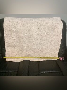 Hand-crochet white and pink 3”x3” toddle blanket